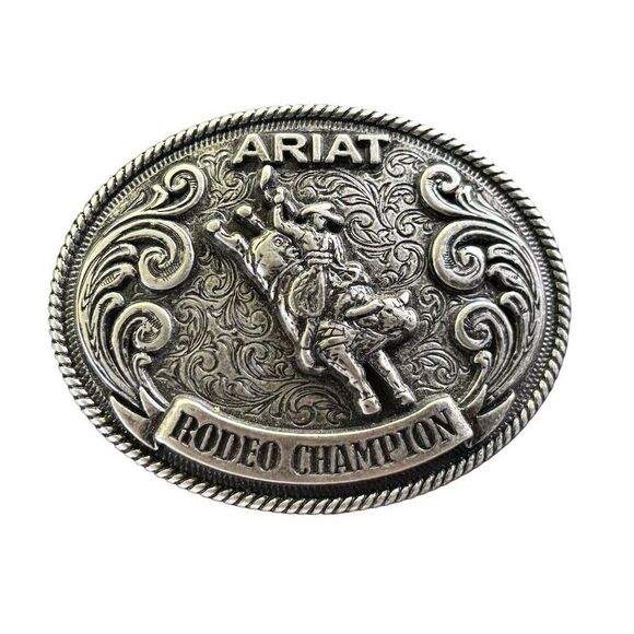 Ariat Youth Rodeo Champion Western Belt Buckle Silver Ornate Design - Picture 1 of 3